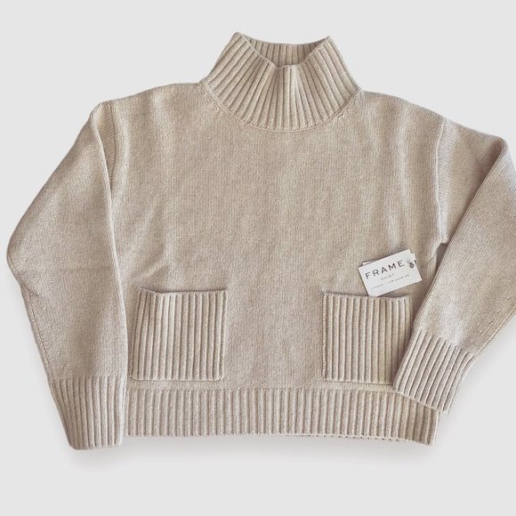 NWT Frame Denim Le Crop Patch Pocket Cashmere Sweater Pullover Oatmeal Small - Picture 5 of 8